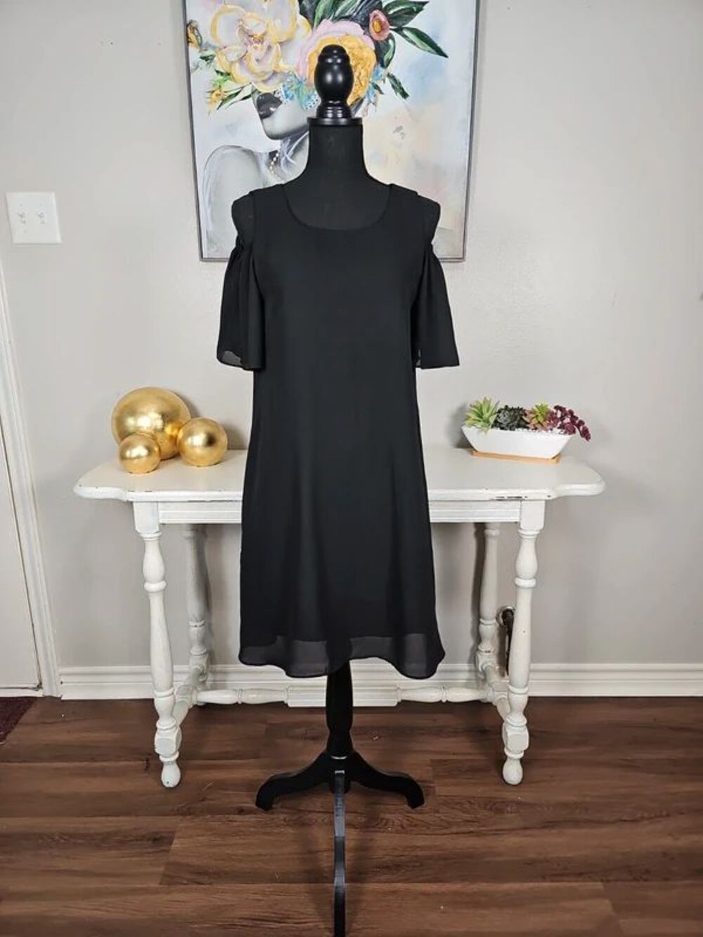 Apt 9 Black Cold Shoulder Flutter Sleeve Shift Dress Size 6 Lined